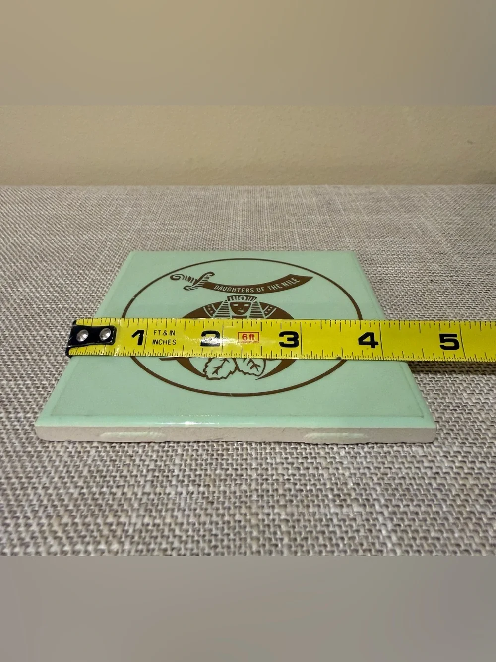 Vintage Daughters of the Nile Masonic Ceramic Trivet Tile Green USA